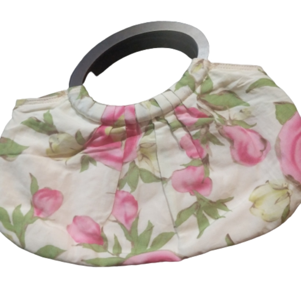 Pink Top Handle Flower Handbag  Fabric Bag